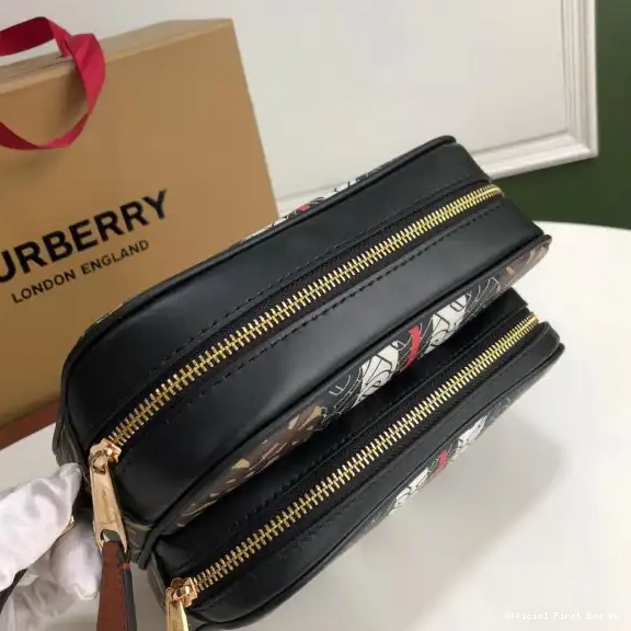 Official First Bag Ru Bag Stripe Camera Medium BURBERRY E-canvas Monogram 0516